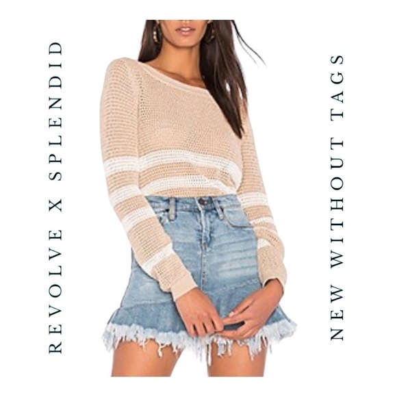 REVOLVE Sweaters - 1248. REVOLVE X SPLENDID HALLOWAY MESH SWEATER IN HEATHER OATMEAL NATURAL LARGE